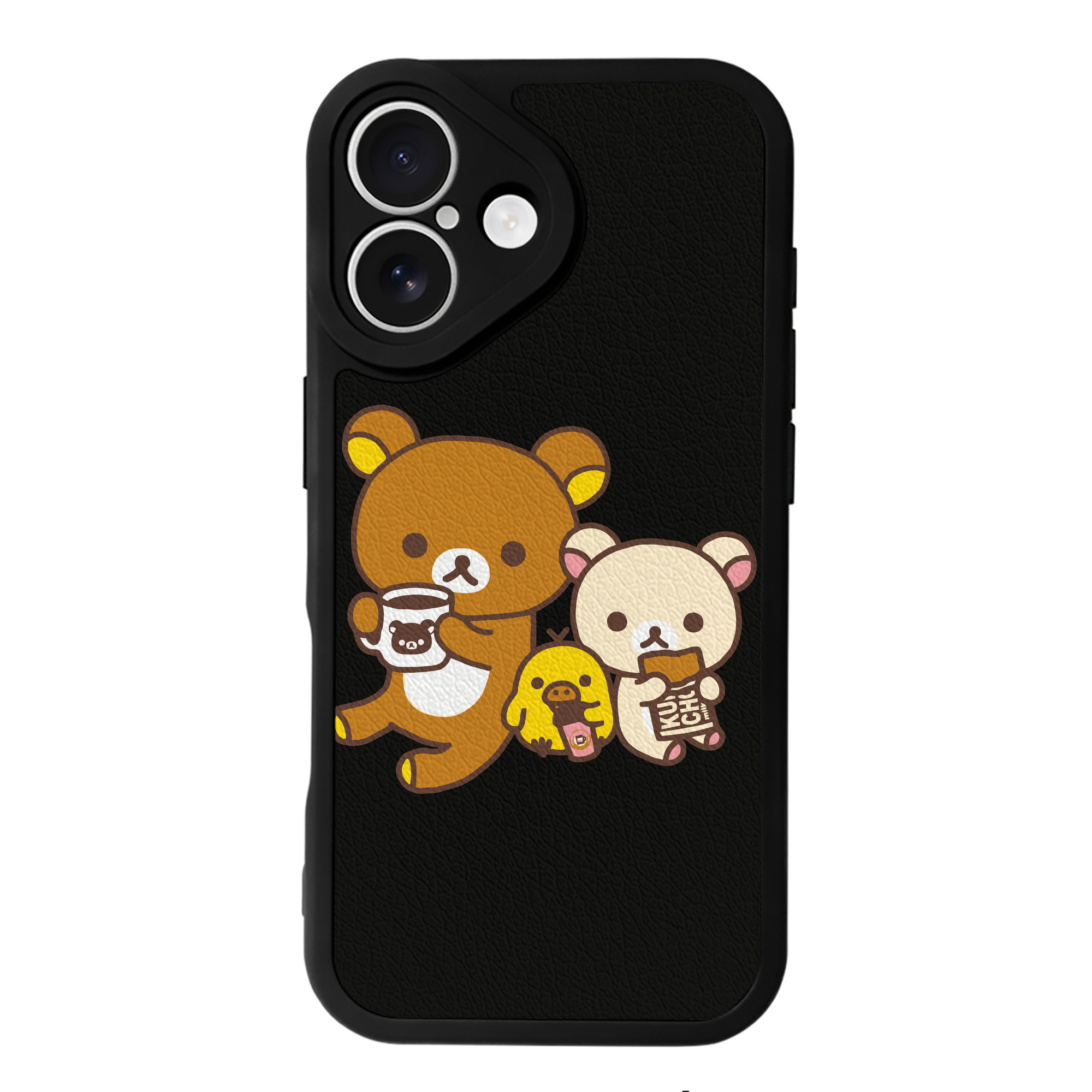 （画像用） リラックマ リラックマ キイロイトリ Rilakkuma Korilakkuma Kiiroitori 【iPhone 16シリーズ対応】シリコンスマホケース（レザー調） 材質：シリコン